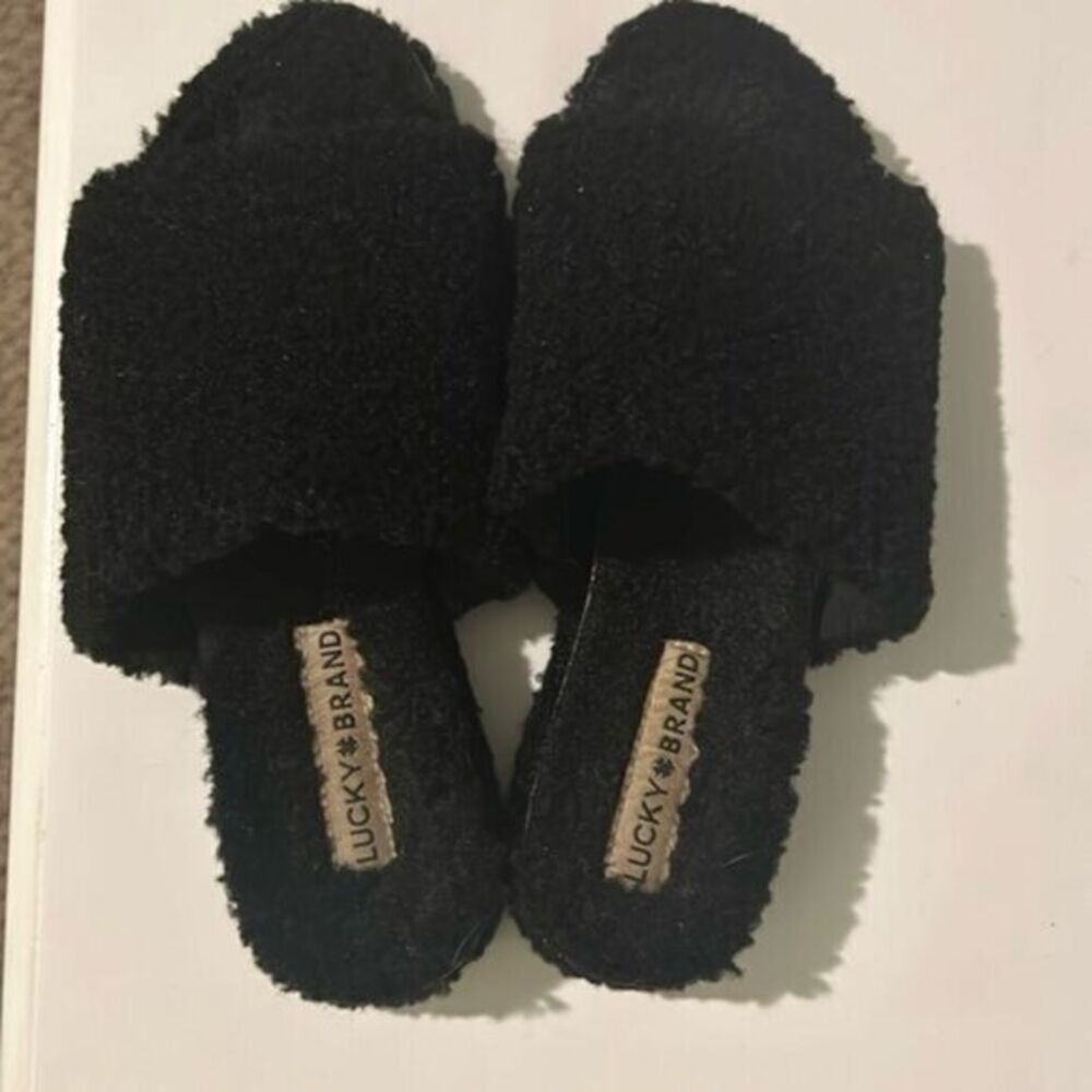 Lucky Brand Gadini Woman’s faux shelling open toe slide slippers black size 7